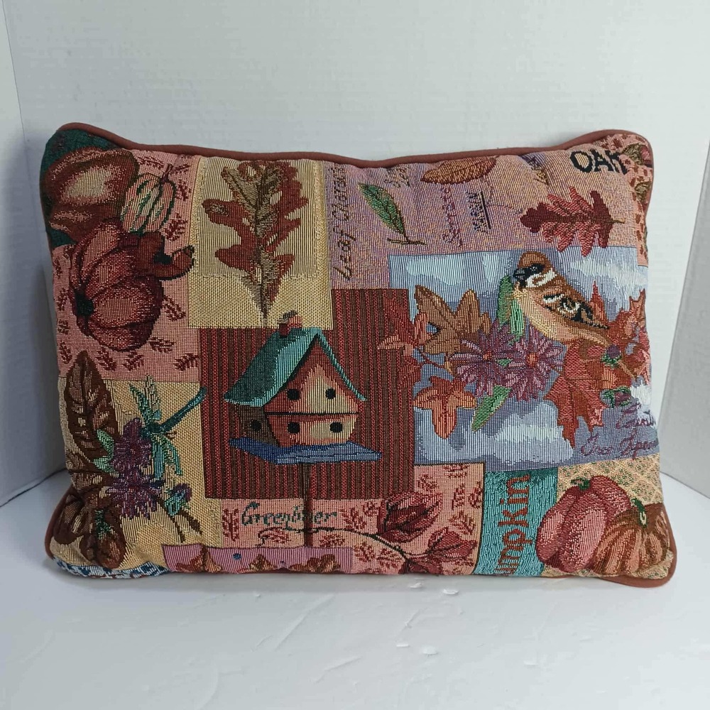 Tapestry Decorative Pillow Riverdale Birdhouse Pumpkin Leaves Autumn‎ Decor Fall
